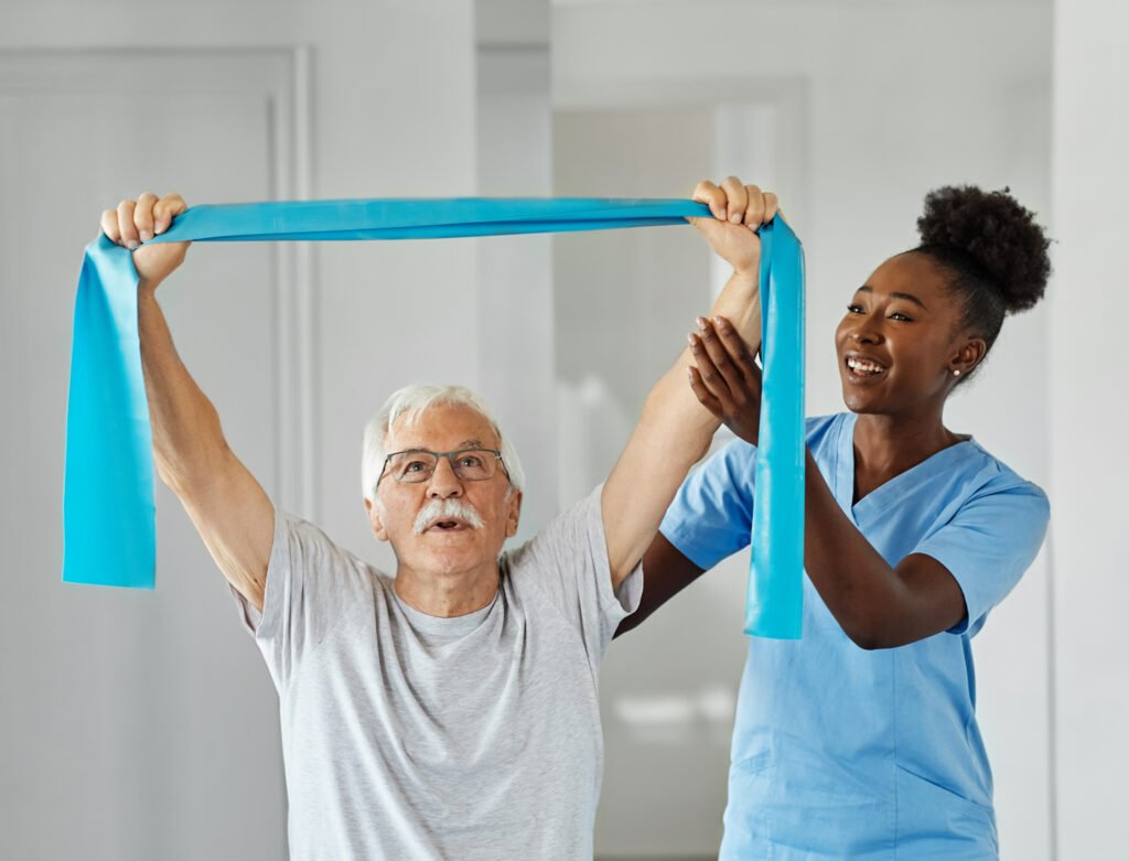 Grandmere Healthcare Staffing client assistance with exercise therapy